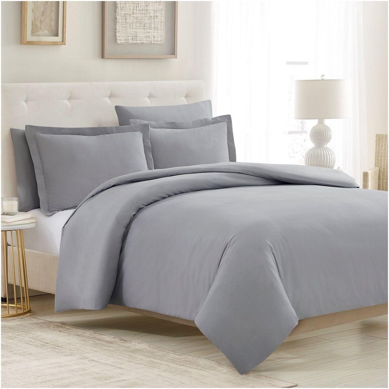 Mellanni Duvet Cover Set - 5 PC Iconic Collection Bedding Set - Hotel Luxury  Extra Soft & Cooling - Microfiber - Button Closure and Corner Ties (King  Light Gray) - Image 1